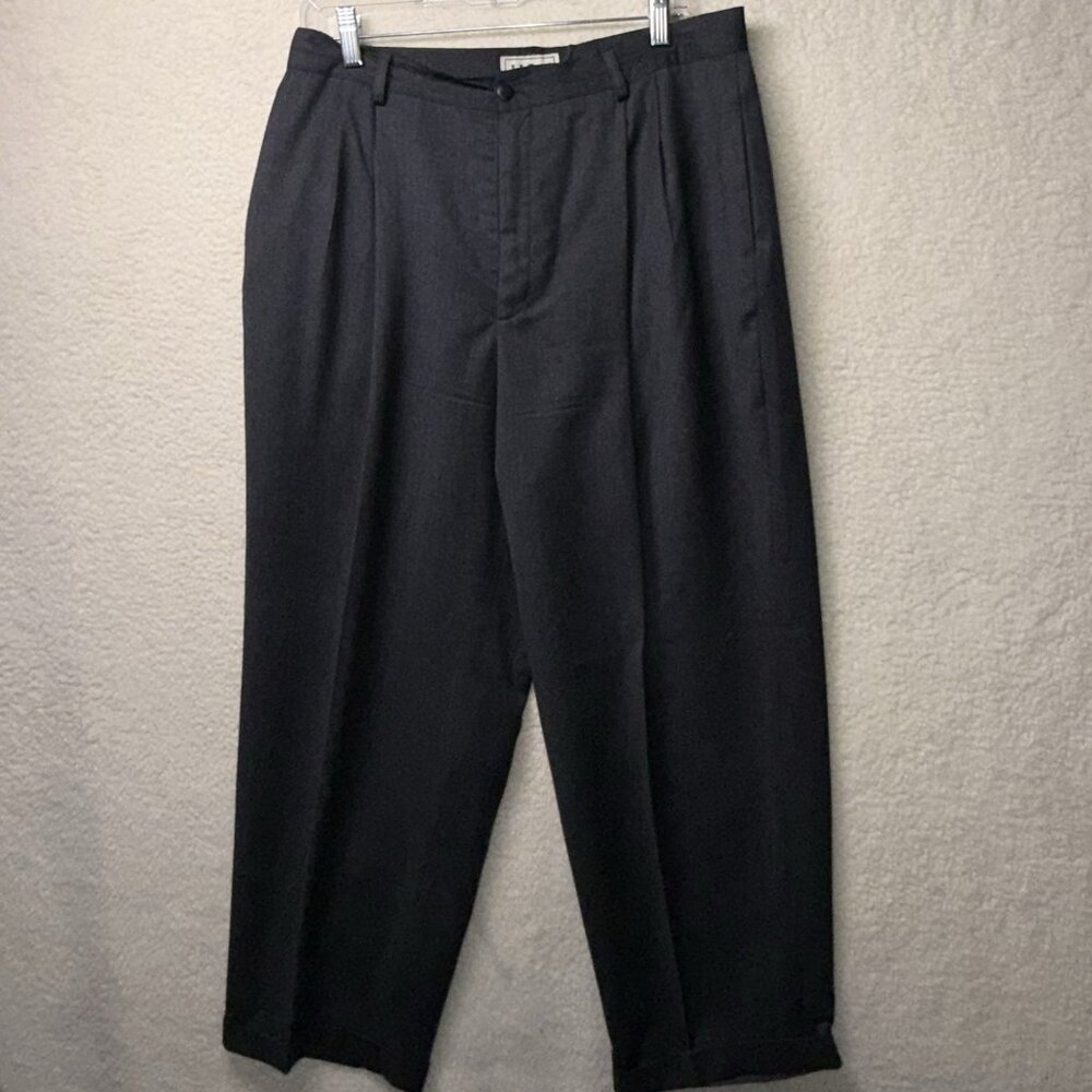 VTG L.L. Bean Dress pants Womens 16 Wool Pleated Cuffed  USA Dark Grey Charcoal